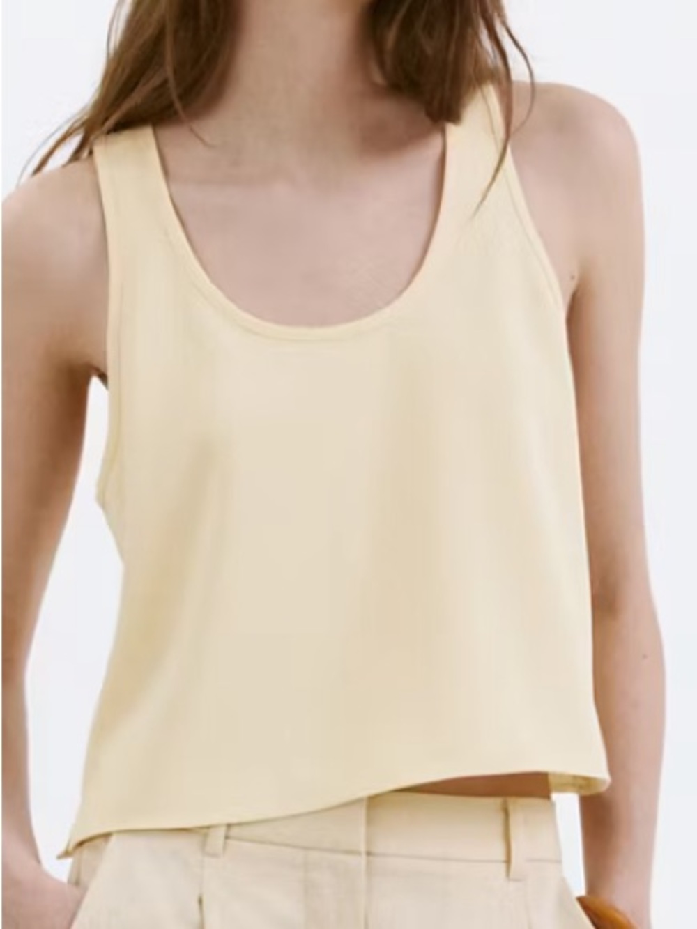 Mango Women's Scoop Neck Tank Top - Light Yellow ROUND NECK CROP TOP 1463